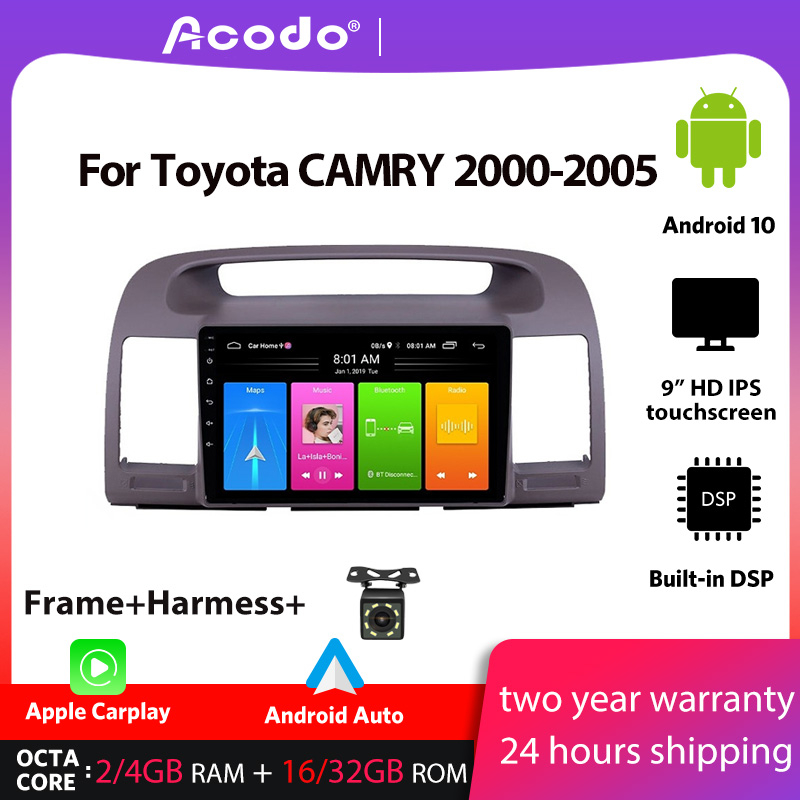 Acodo เครื่องเล่นมัลติมีเดีย วิทยุรถยนต์ 4+32G Android 10.0 สําหรับ Toyota CAMRY 2000-2005 Navigation GPS 2 din