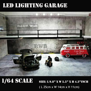 โมเดลรถยนต์ Diorama 1/64 มีไฟ LED สองชั้น ของเล่นสําหรับเด็ก