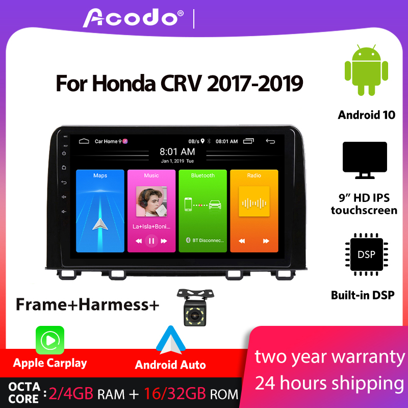 Acodo เครื่องเล่นมัลติมีเดีย วิทยุรถยนต์ 4+32G Android 10.0 สําหรับ Honda CRV 2017-2019 Navigation GPS 2 din