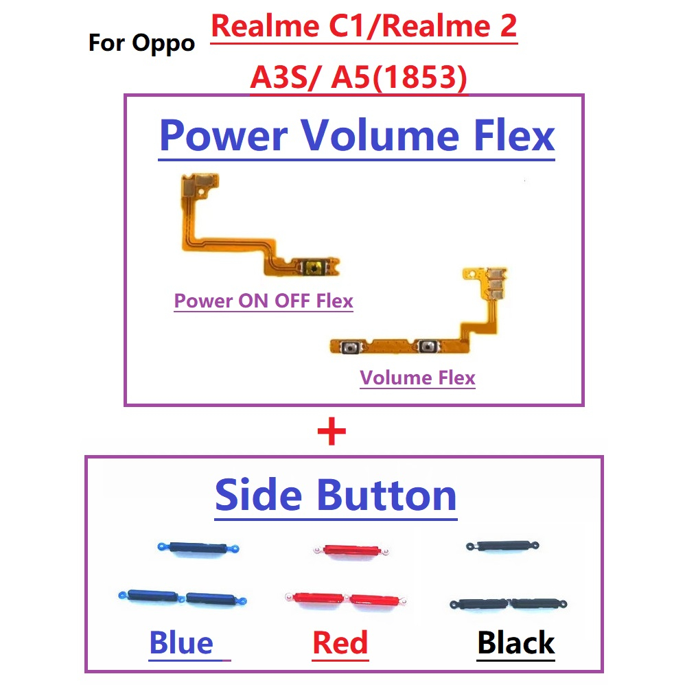 อะไหล่ปุ่มกดเปิดปิด ลดระดับเสียง ด้านข้าง สําหรับ Oppo Realme C1 Realme 2 Oppo A3S A5 (1853)