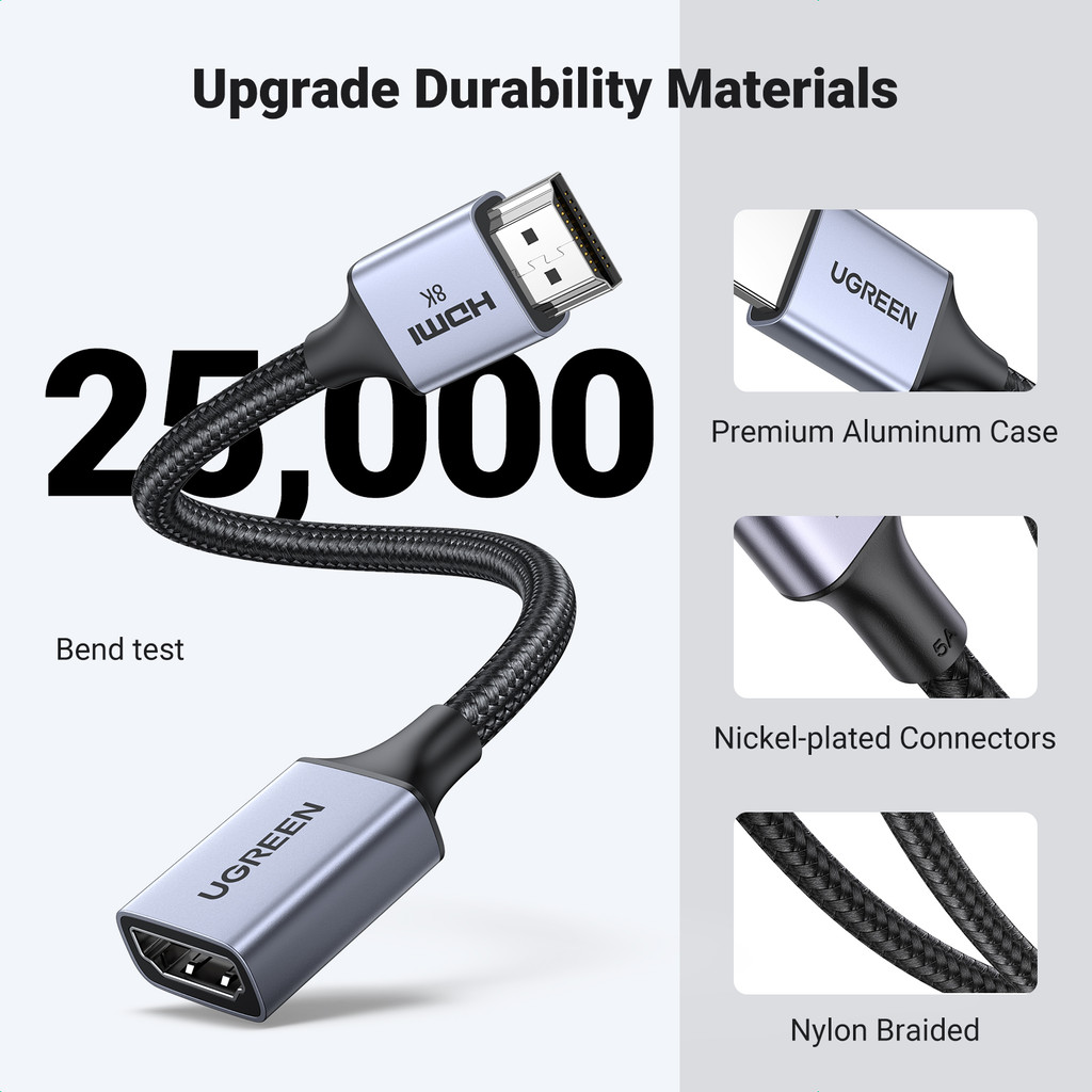 Ugreen สายเคเบิลต่อขยาย HDMI 8K 8K HDMI 2.1 ตัวผู้ เป็นตัวเมีย 8K@60Hz 4K@120Hz ความเร็วสูงพิเศษ 48Gbps สําหรับ Fire TV HDTV PS5 PS4 Xbox Series