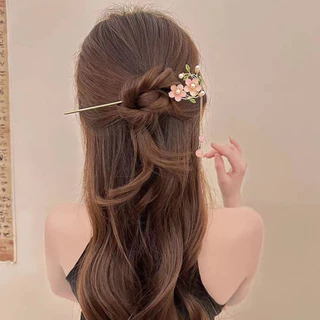 กิ๊บติดผม ประดับพู่ ลายดอกพีช สไตล์เกาหลีโบราณ เครื่องประดับ สําหรับผู้หญิง