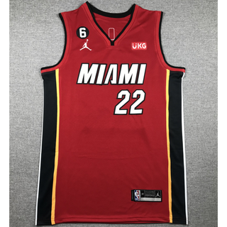 เสื้อกีฬาบาสเก็ตบอล ปักลาย NBA Miami Heat 22 Jimmy Butler สีแดง สําหรับผู้ชาย 2023