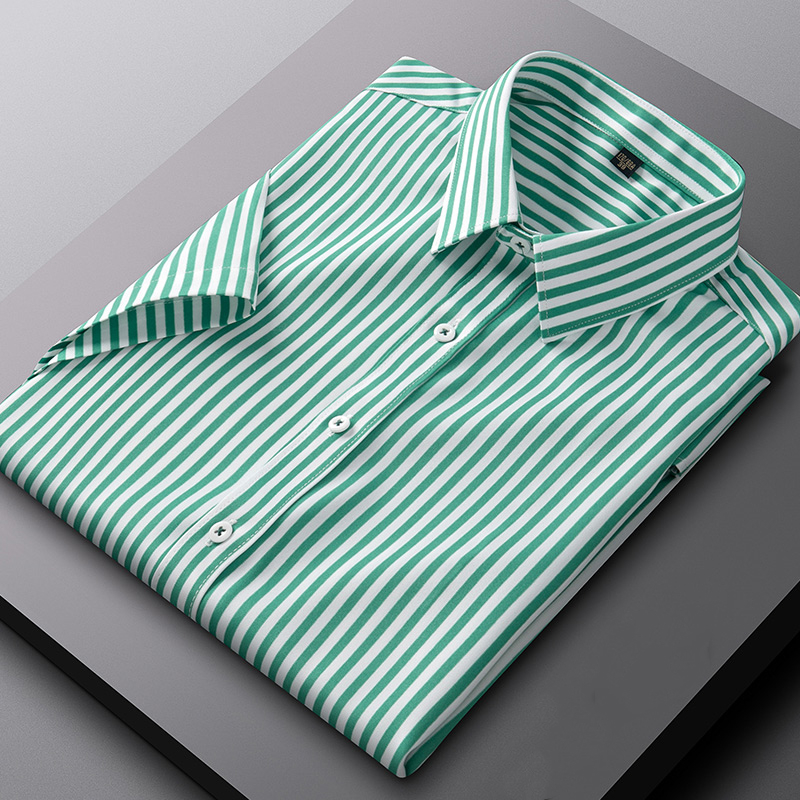 เสื้อเชิ้ต แขนสั้น ลําลอง ลายทาง ไม่มีเหล็ก แฟชั่นฤดูร้อน สําหรับผู้ชาย
