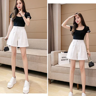 ใหม่ กางเกงขาสั้น เอวสูง ขากว้าง ทรงหลวม สไตล์เกาหลี สําหรับผู้หญิง