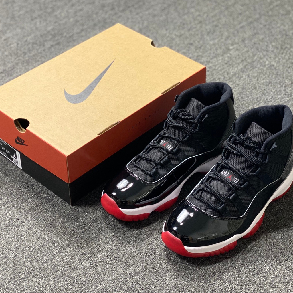 Aj11 Air Jordan 11 Bred รองเท้าบาสเก็ตบอล สีดํา แดง,