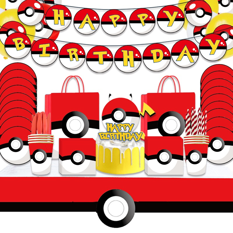Pokemon Go Pokeball Theme Party ตกแต่งสําหรับเด็กอุปกรณ์ตกแต่งงานเลี้ยงวันเกิด
