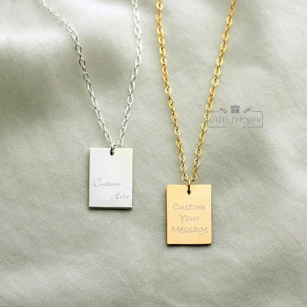 G4U❤N0048 ชุบทองแกะสลัก กําหนดเอง สร้อยคอส่วนบุคคลชื่อสร้อยคอ 15*22 มม.สแตนเลสสี่เหลี่ยมผืนผ้าสร้อยค