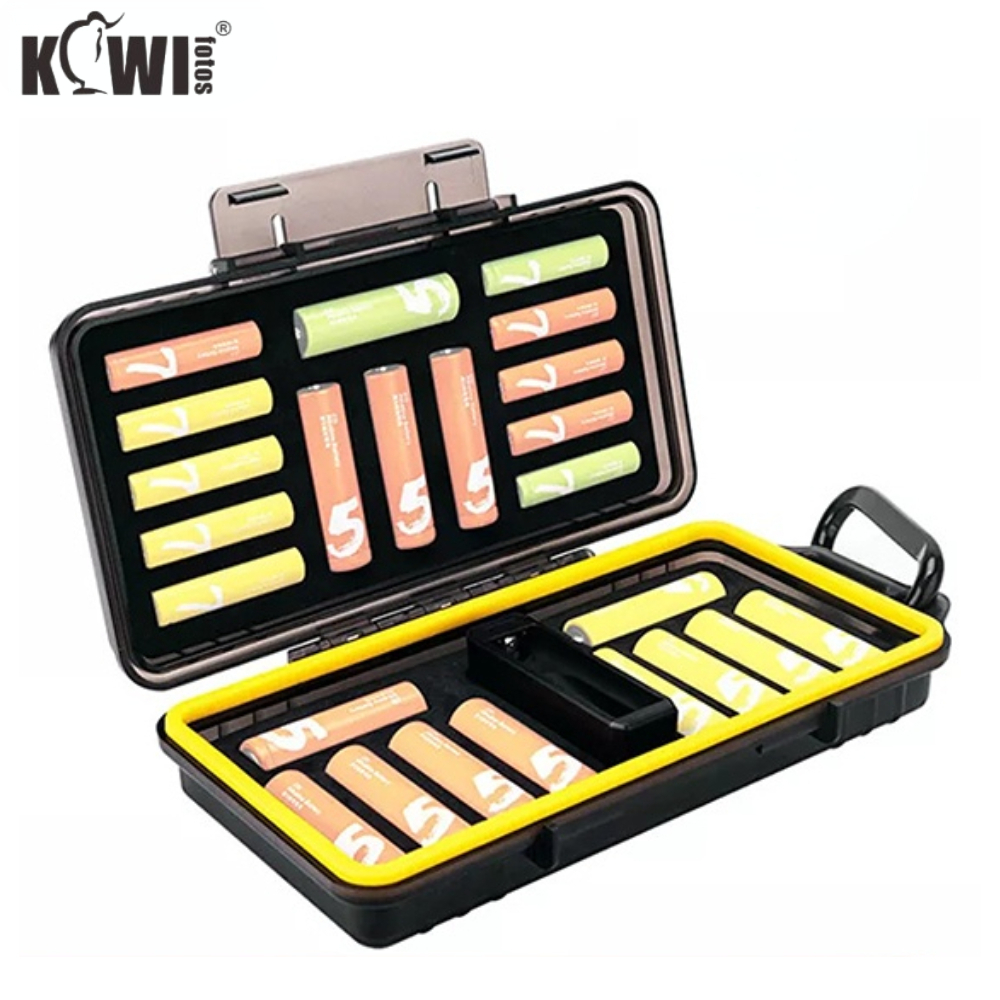 Kiwifotos เคสแบตเตอรี่ AA AAA 2A 3A กล่องเก็บแบตเตอรี่พร้อมเครื่องตรวจสอบแบตเตอรี่และคาราบิเนอร์