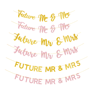 【ดีไซน์ใหม่】ธงแบนเนอร์ ลาย Mr &amp; Mrs แต่งกลิตเตอร์ สีทอง สําหรับตกแต่งงานปาร์ตี้