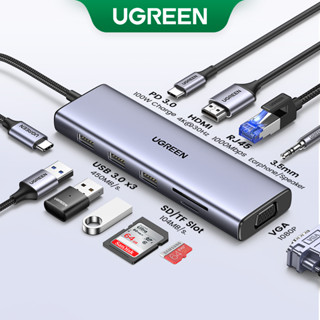 UGREEN 【ใหม่ ลดราคา】ฮับอะแดปเตอร์ USB C HDMI VGA 4k 30Hz USB C เป็น USB 3.0 100W 10-in-1 รองรับการ์ด SD TF และพอร์ต RJ45 1000Mbps สําหรับ Macbook Pro