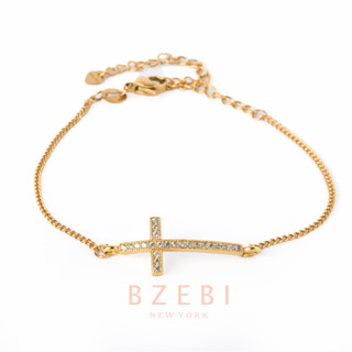 Bzebi กําไลข้อมือ แฟชั่น ไม้กางเขน สไตล์เกาหลี สเตนเลส ชุบทอง 18K ป้องกันสนิม เครื่องประดับแฟชั่น สําหรับผู้หญิง พรีเมี่ยม ไม่จางหาย ใส่อาบน้ําได้ 954b