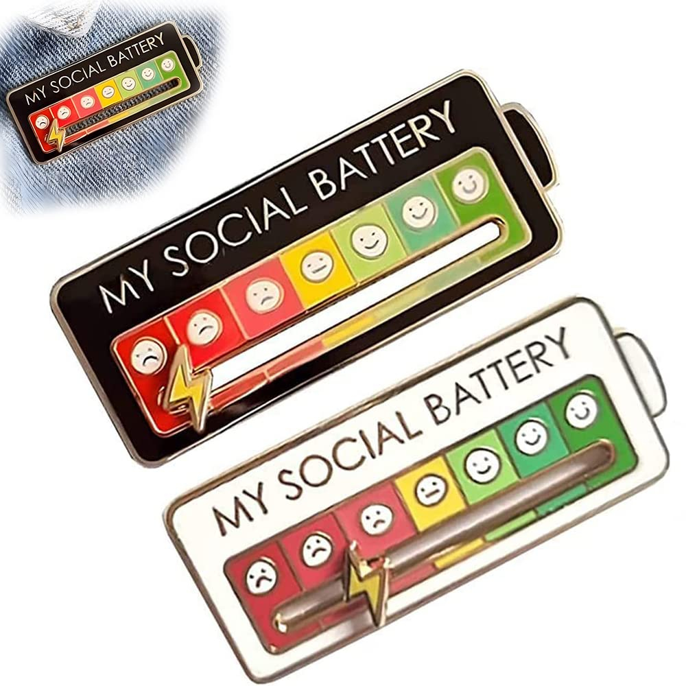Social battery pin - My social แบตเตอรี่ เข็มกลัดปกเสื้อ สร้างสรรค์ หมุดอารมณ์เคลือบ สนุก 7 วันต่อสั
