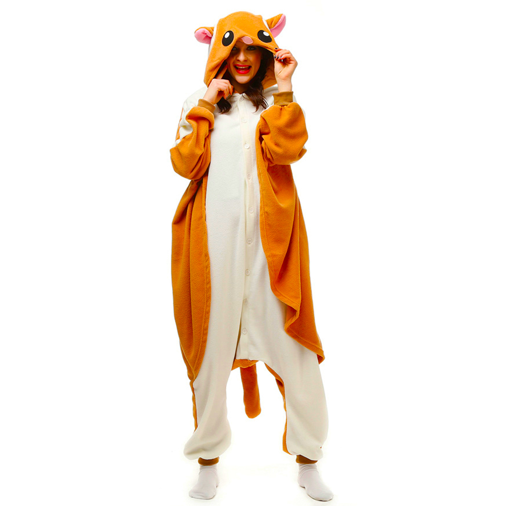Hksng สัตว์ผู้ใหญ่ Kigurumi กระรอกบิน Onesies Party ฮาโลวีนเมาส์ชุดนอนคอสเพลย์ Chipmuck เครื่องแต่งกายชุดนอน Jumpsuit ผู้ใหญ่ Unisex อะนิเมะชุดนอน Flannel Jumpsuit