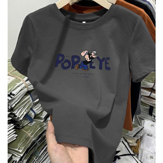 Women's Casual Full Shoulder Cotton T-shirt Short Sleeve Popeye Print