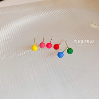 DREJEW 6 pcs เข็มเงินมาการองสีหยดน้ํามันถั่วต่างหูหกชิ้นชุดแฟชั่นที่เรียบง่ายทุกการแต่งกายต่างหูต่างหู