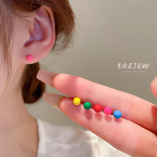 DREJEW 6 pcs เข็มเงินมาการองสีหยดน้ํามันถั่วต่างหูหกชิ้นชุดแฟชั่นที่เรียบง่ายทุกการแต่งกายต่างหูต่างหู