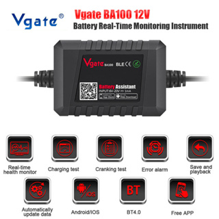 Vgate BA100 เครื่องทดสอบแบตเตอรี่รถยนต์ บลูทูธ 4.0 12V 100-2000CCA สําหรับ Android และ IOS