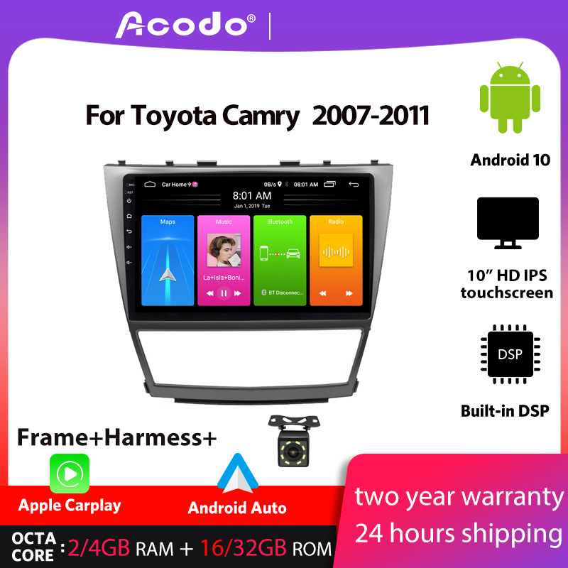 Acodo เครื่องเล่นมัลติมีเดีย วิทยุรถยนต์ 4+32G Android 10.0 สําหรับ Toyota Camry 2007-2011 Navigation GPS 2 din