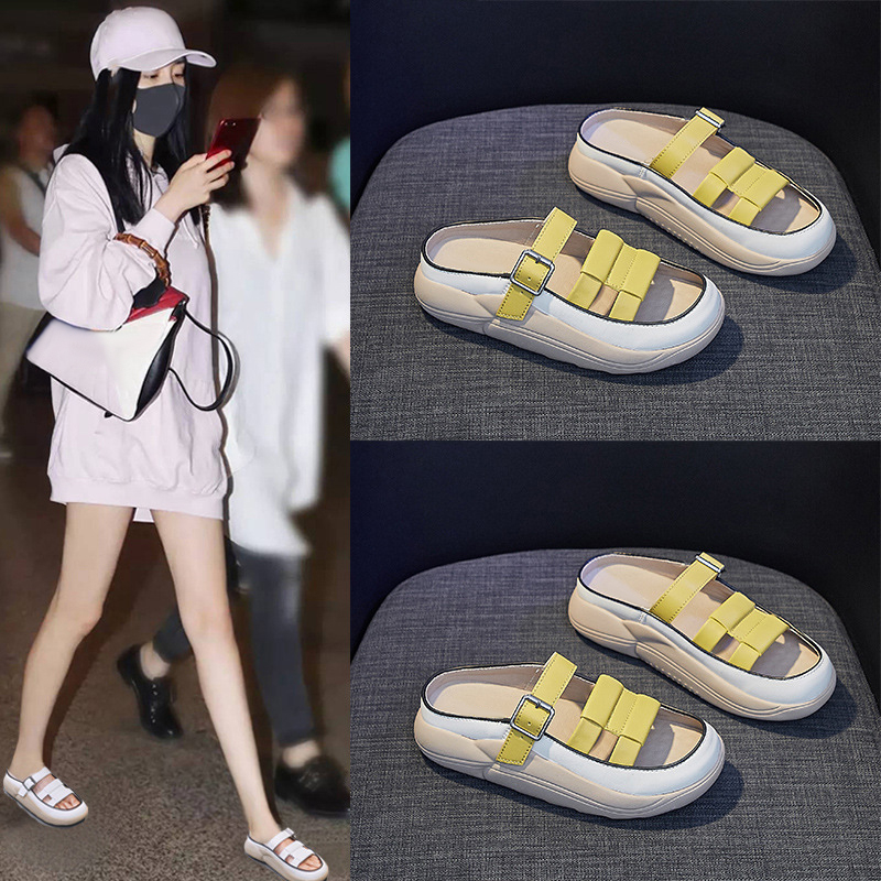 【ขายดี】Women's Slide Sandals Comfortable Flat Shoes Thick Sole Nonslip Slippers