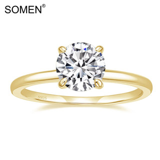 Somen แหวนหมั้นแต่งงาน เงินแท้ 925 ประดับเพทาย ทรงกลม 1.5CT สําหรับผู้หญิง ไซซ์ 4-10