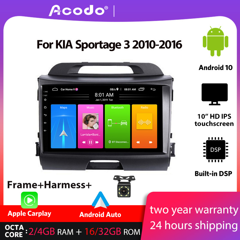 Acodo เครื่องเล่นมัลติมีเดีย วิทยุรถยนต์ 4+32G Android 10.0 สําหรับ KIA Sportage 3 2010-2016 Navigation GPS 2 din