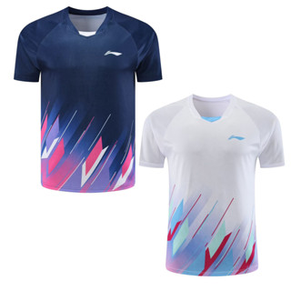 เสื้อกีฬาแบดมินตันแขนสั้น แบบแห้งเร็ว พิมพ์ลาย Li Ning สําหรับผู้ชาย และผู้หญิง