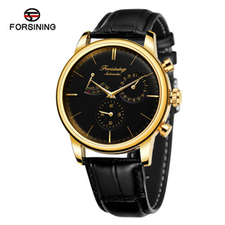 Forsining Power Reserve นาฬิกาข้อมืออัตโนมัติ สายหนังวัวแท้ กันน้ํา สีดํา สําหรับผู้ชาย