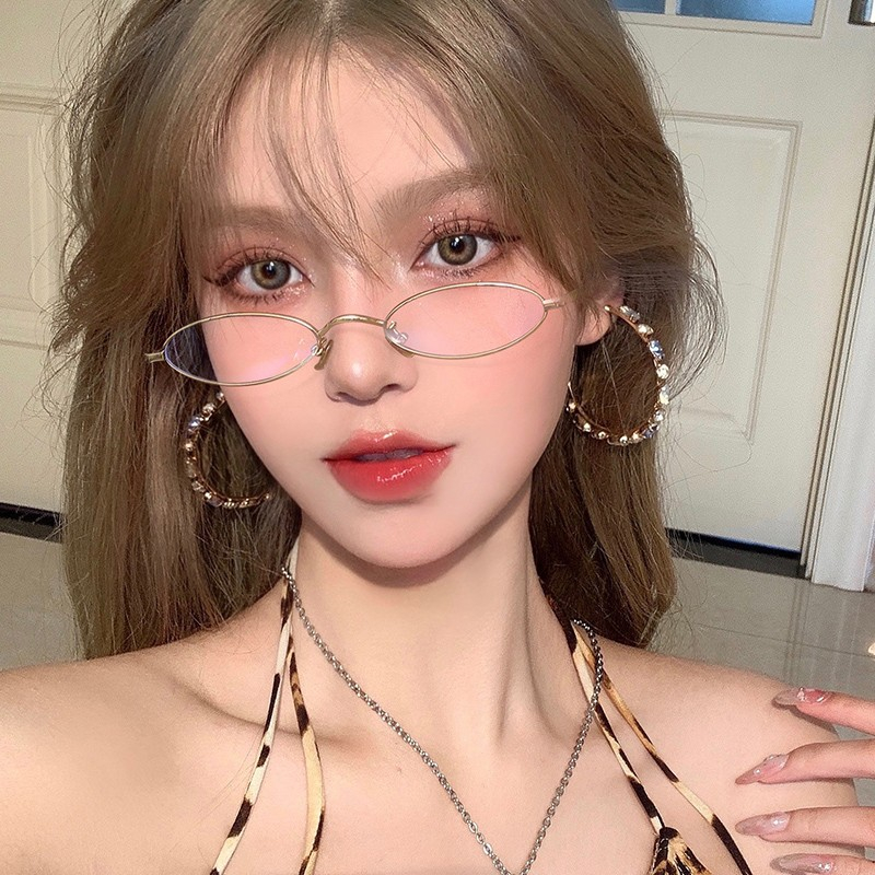 แว่นตา กรอบโลหะ ทรงวงรี ขนาดเล็ก สไตล์เรโทร สําหรับผู้หญิง