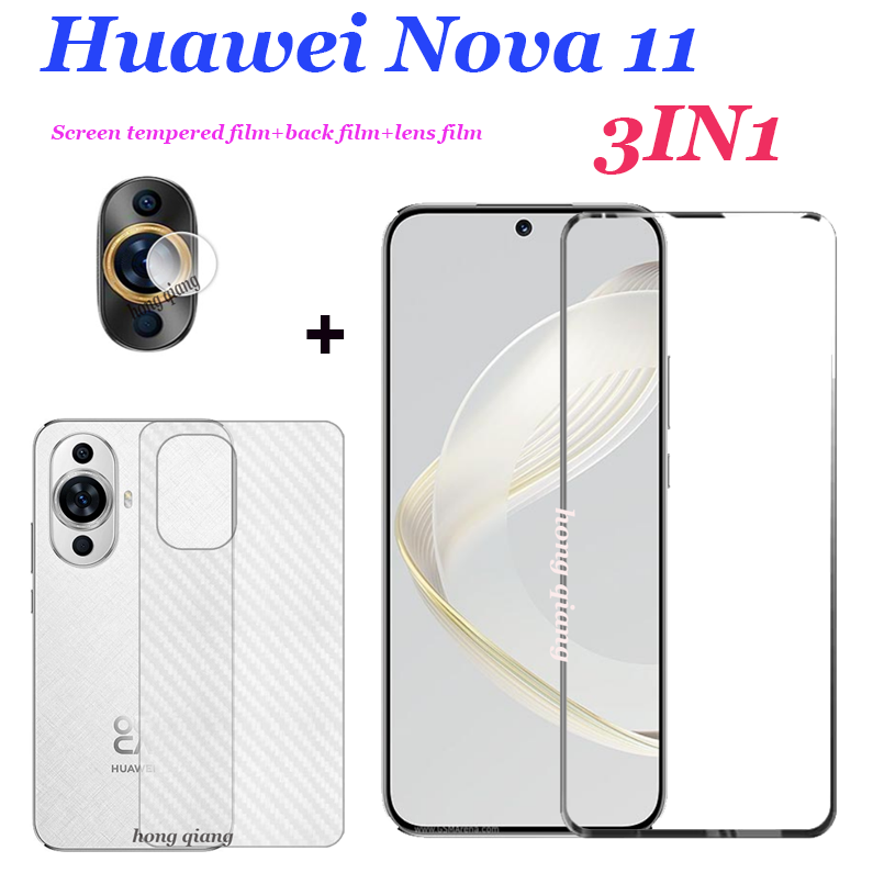 (3 In 1) กระจกนิรภัยกันรอยหน้าจอ แบบเต็มจอ + ฟิล์มกล้อง + ฟิล์มด้านหลัง สําหรับ Huawei Nova 11 Nova 11i Nova10 se Nova 9SE