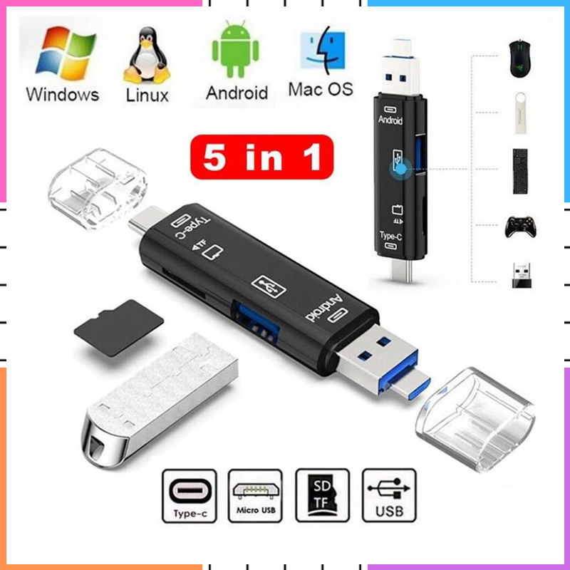 【พร้อมส่ง】5 In 1 อะแดปเตอร์การ์ดรีดเดอร์ Type C Micro USB 3.0 TF OTG การ์ดรีดเดอร์ SD USB 3.1 สําหรับแล็ปท็อป โทรศัพท์มือถือ คอมพิวเตอร์