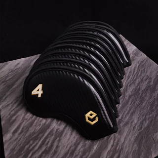 Ep ON ผ้าคลุมหัวไม้กอล์ฟ หนัง PU คาร์บอน สีดํา กันน้ํา 10 ชิ้น Quality Fit Iron Club Covers