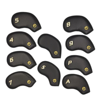 Ep ON ผ้าคลุมหัวไม้กอล์ฟ หนัง PU คาร์บอน สีดํา กันน้ํา 10 ชิ้น Quality Fit Iron Club Covers