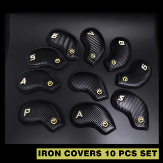 Ep ON ผ้าคลุมหัวไม้กอล์ฟ หนัง PU คาร์บอน สีดํา กันน้ํา 10 ชิ้น Quality Fit Iron Club Covers