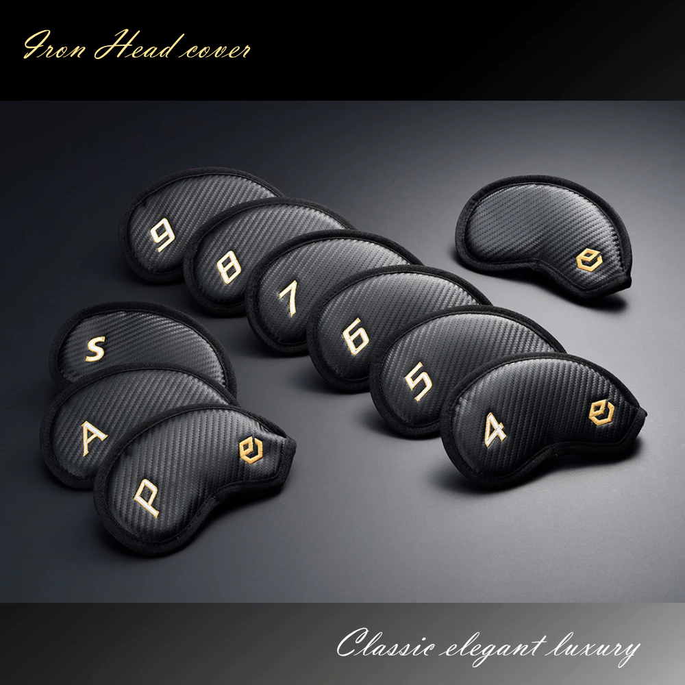 Ep ON ผ้าคลุมหัวไม้กอล์ฟ หนัง PU คาร์บอน สีดํา กันน้ํา 10 ชิ้น Quality Fit Iron Club Covers