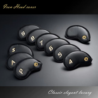 Ep ON ผ้าคลุมหัวไม้กอล์ฟ หนัง PU คาร์บอน สีดํา กันน้ํา 10 ชิ้น Quality Fit Iron Club Covers