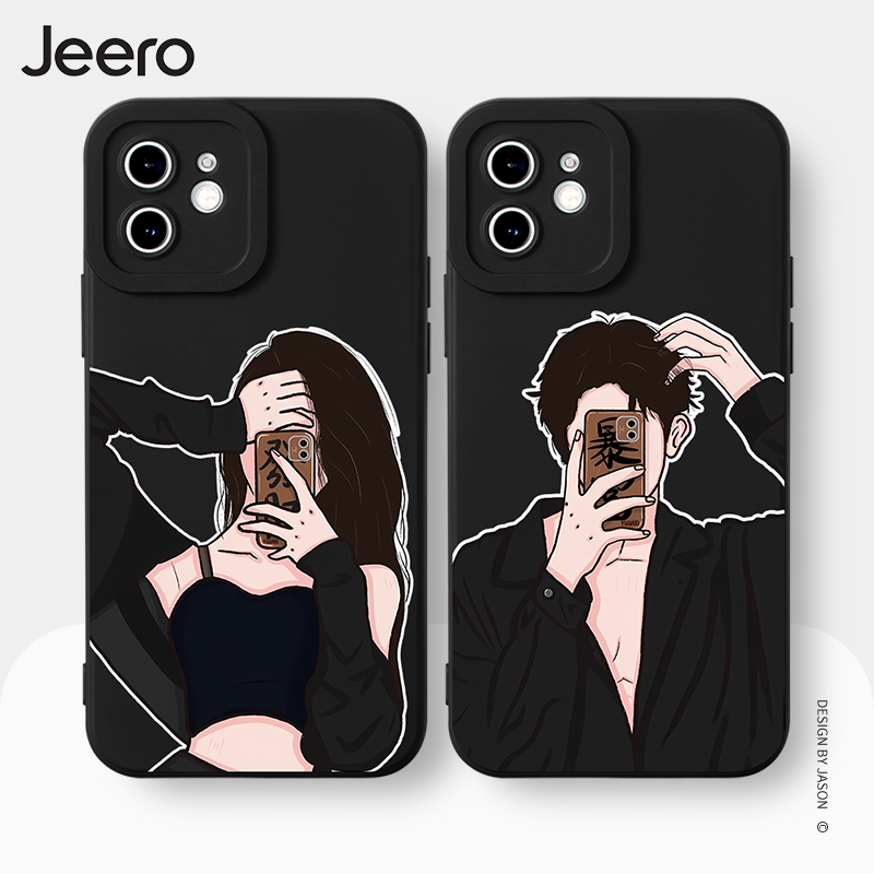 Jeero เคสคู่ เคสไอโฟน คู่รัก กันกระแทกซิลิโคนนุ่มน่ารักตลก เคสโทรศัพท์ Compatible for iPhone 16 15 14 13 12 11 Pro Max SE 2020 X XR XS 8 7 Plus พลัส HFE2368