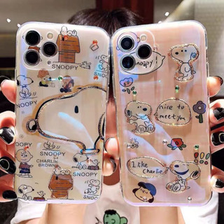 บลูเรย์ พลอยเทียม การ์ตูน น่ารัก Snoopy เคสไอโฟน 14 Pro Max iphone 14 plus 13 pro max 12 11 Pro Max Xs Max Xr X 7 8 Plus + Case ใหม่ ซิลิกาเจล ป้องกันการหล่น นุ่ม ไอโฟน เคส