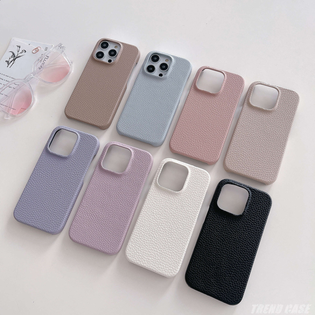 Ins หนังกันกระแทกหนังสําหรับ iPhone 16 15 14 13 12 11 Pro Max 13 Pro 11 ธุรกิจลิ้นจี่รูปแบบฝาครอบ