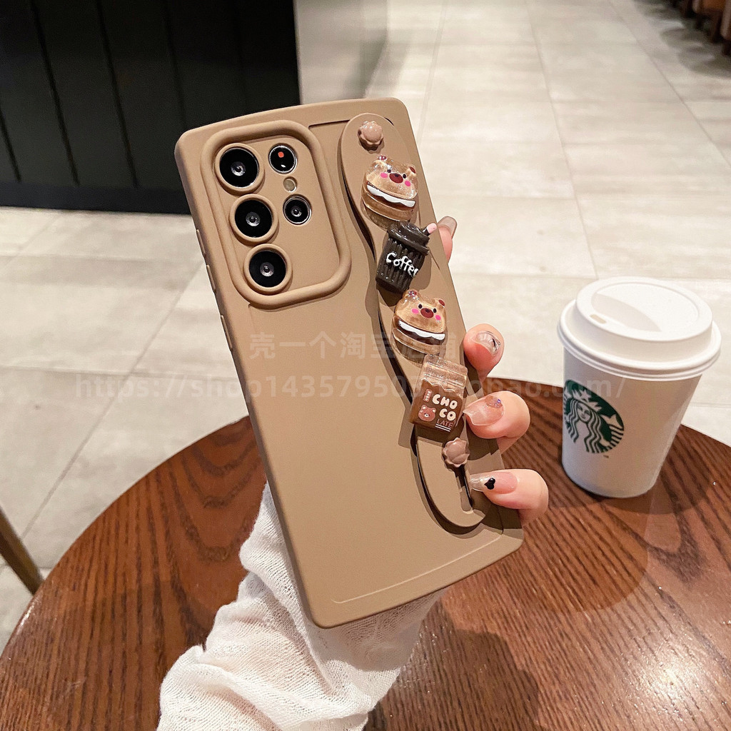 แฟชั่น 3Dถ้วยกาแฟแบร์ แถบข้อมือ ซองโทรศัพท์ Samsung Galaxy S23 Ultra S23 Plus S23 S22 Ultra S22 Plus S22 S21Ultra S21Plus S21+ Case เคสโทรศัพท์ใหม่ ซิลิโคนอ่อนนุ่มป้องกันการตก เคสมือถือซัมซุง