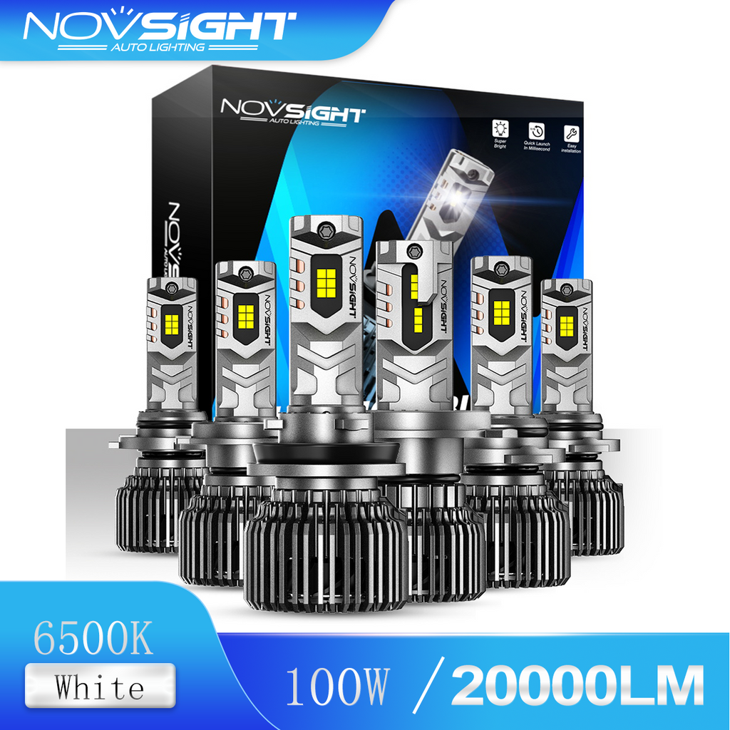 Novsight ใหม่ล่าสุด ไฟหน้ารถยนต์ ไฟตัดหมอก N75 H4 LED H11 H7 9005 9006 9012 100W 20000LM 6500K 2 ชิ้