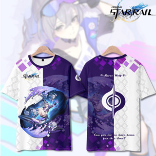 เสื้อยืดแขนสั้น คอกลม พิมพ์ลายการ์ตูน Star Railway 3 Honkai: Star Rail สีเงิน