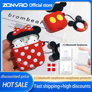 Zonvro ใหม่ หูฟังบลูทูธ แบบมีสาย Tws inpods i12 พร้อมเคสป้องกัน ลายการ์ตูน สําหรับ android และ ios