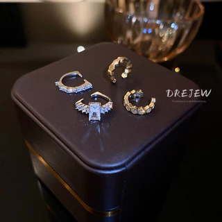 DREJEW ต่างหูแฟชั่น ชุบไฟฟ้า ประดับเพทาย รูปตัว C ไม่เจาะหู เรียบง่าย สไตล์เกาหลี