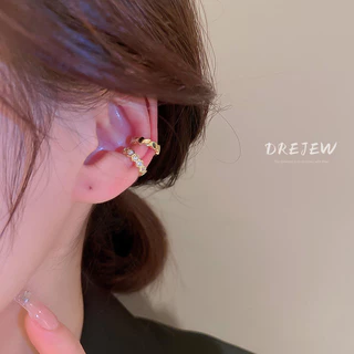 DREJEW ต่างหูแฟชั่น ชุบไฟฟ้า ประดับเพทาย รูปตัว C ไม่เจาะหู เรียบง่าย สไตล์เกาหลี