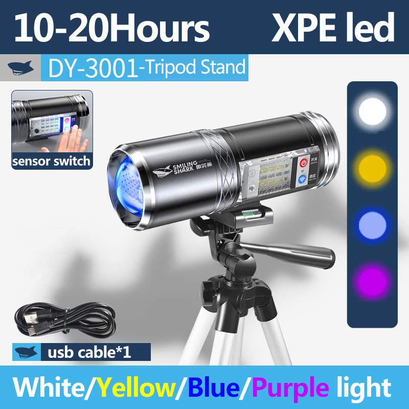 Smilingshark DY3001 ไฟฉาย led 1500lm ชาร์จ USB ซูมได้ สีเหลือง ฟ้า ม่วง สําหรับตกปลา กลางแจ้ง