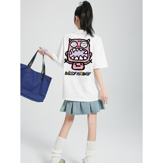 ihkke เสื้อโปโลแขนสั้น ผ้าฝ้าย เสื้อ oversize สีขาว แฟชั่นฤดูร้อน สําหรับผู้หญิง