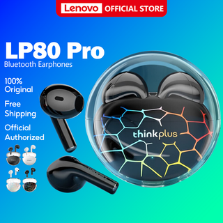 Lenovo thinkplus LP80 Pro True หูฟังบลูทูธไร้สาย RGB Light HD สเตอริโอ ความล่าช้าต่ํา พร้อมไมโครโฟน บลูทูธ 5.3 สําหรับเล่นเกม