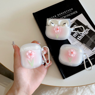 เคสหูฟังบลูทูธ ลายดอกไม้น่ารัก 3D พร้อมตะขอ สําหรับ Airpods 3 2 1 Pro 2