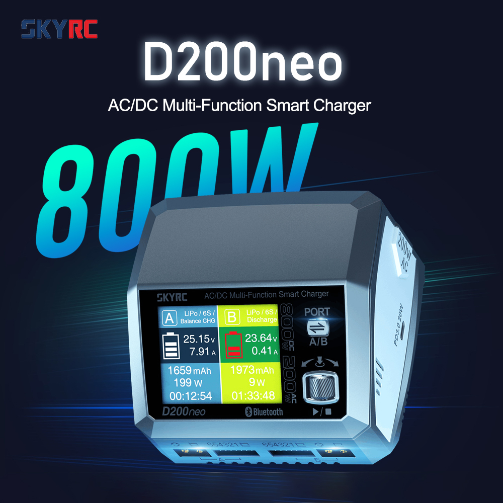 SkyRC D200neo 800W AC/DC Multi-Function Smart Charger สําหรับ RC รุ่นรถ LiPo แบตเตอรี่